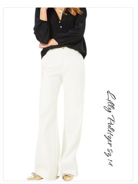 Lilly Pulitzer Colletti High Rise Wide Leg Trouser Pant White Sz 14